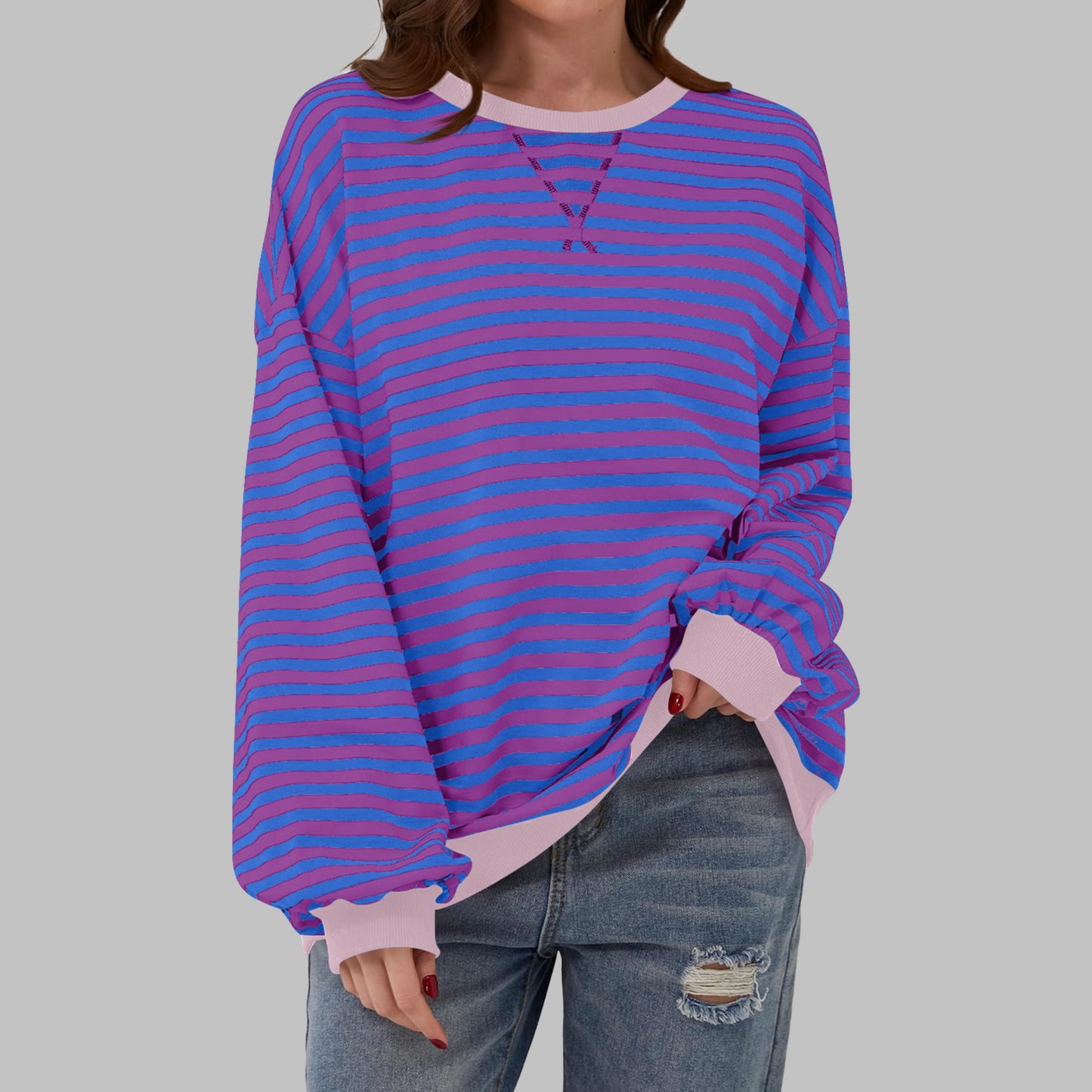 aiko | Classic Striped Crewneck Long-Sleeve Sweatshirt