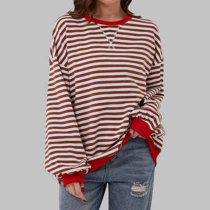 aiko | Classic Striped Crewneck Long-Sleeve Sweatshirt