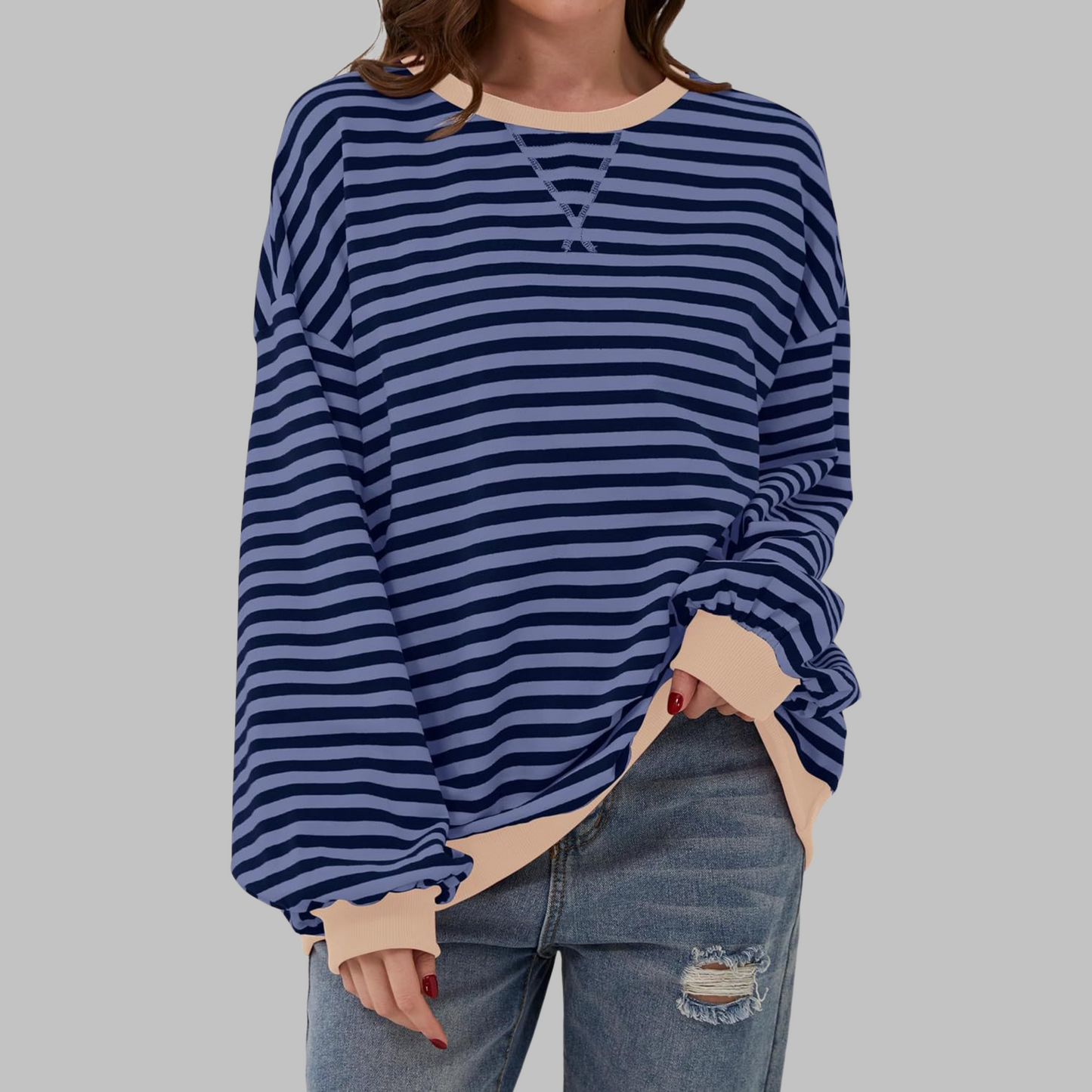 aiko | Classic Striped Crewneck Long-Sleeve Sweatshirt
