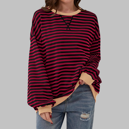 aiko | Classic Striped Crewneck Long-Sleeve Sweatshirt