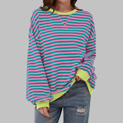 aiko | Classic Striped Crewneck Long-Sleeve Sweatshirt