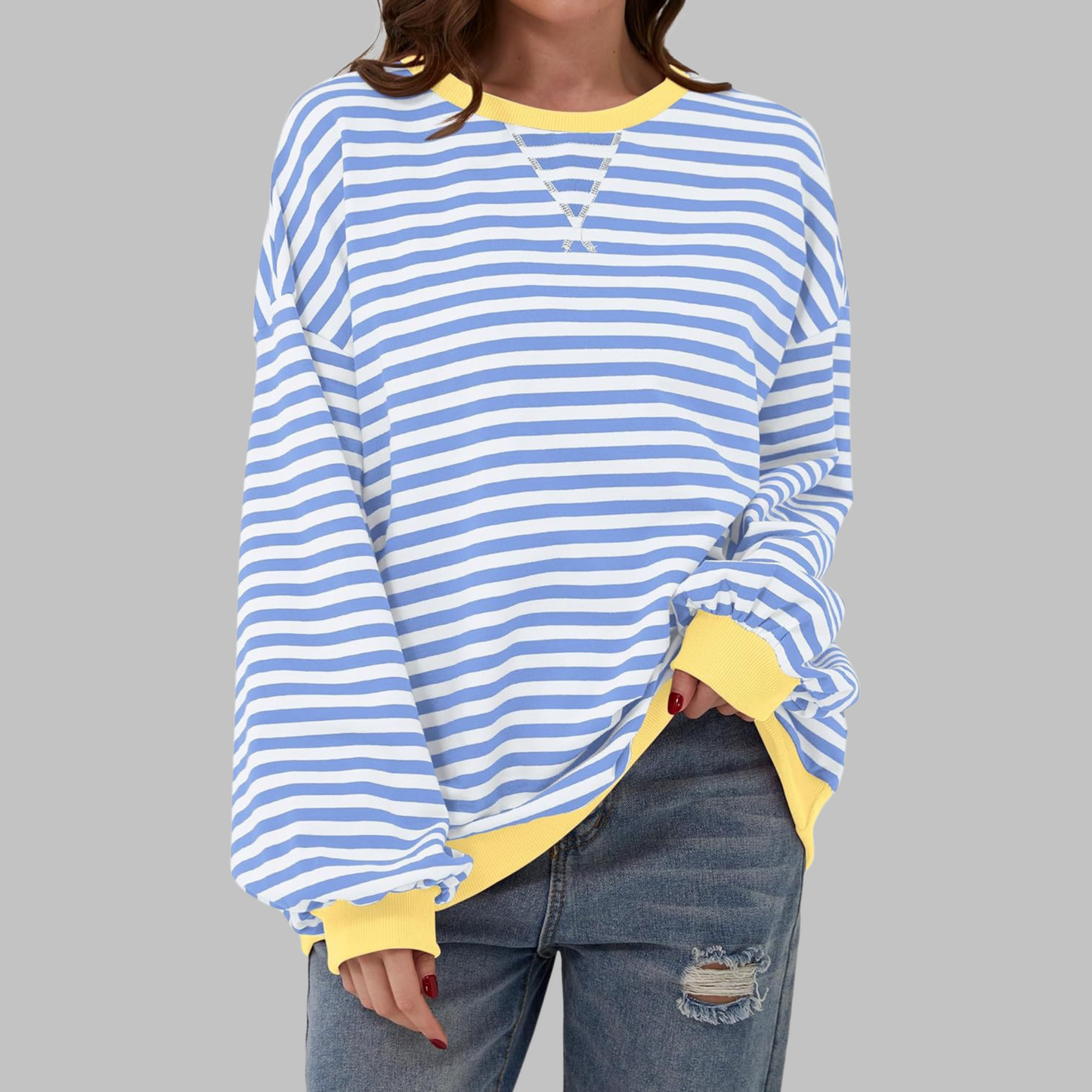 aiko | Classic Striped Crewneck Long-Sleeve Sweatshirt
