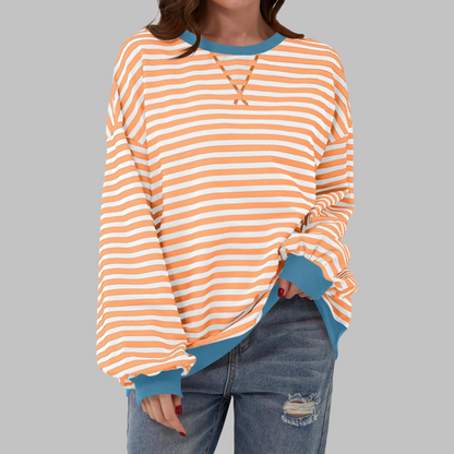 aiko | Classic Striped Crewneck Long-Sleeve Sweatshirt