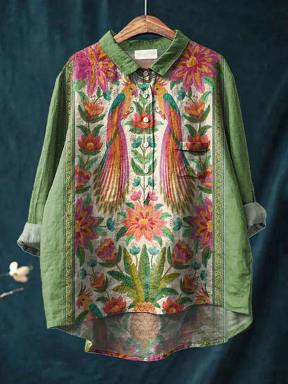 Elara™ | Timeless Printed Linen Blouse