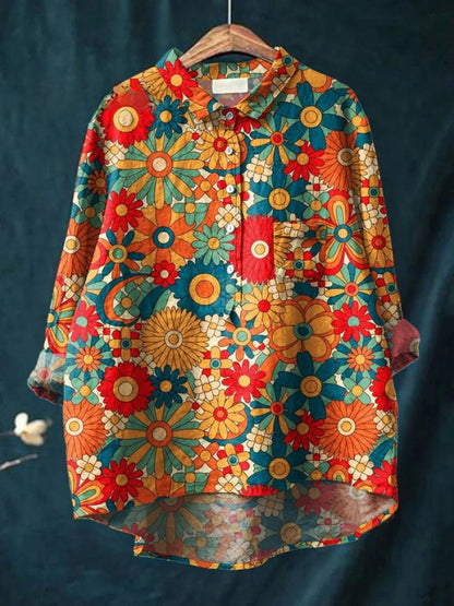 Elara™ | Timeless Printed Linen Blouse