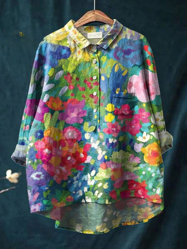 Elara™ | Timeless Printed Linen Blouse