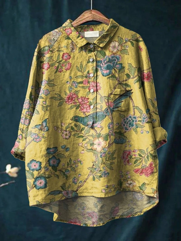 Elara™ | Timeless Printed Linen Blouse