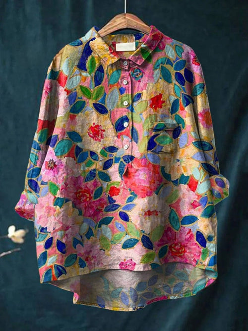 Elara™ | Timeless Printed Linen Blouse